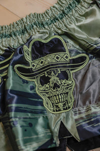 Cowboy Skull Six Shooter Green Muay Thai Signature BMF Shorts