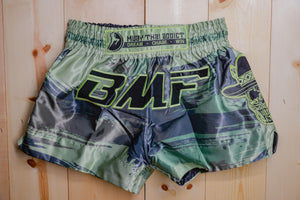 Cowboy Skull Six Shooter Green Muay Thai Signature BMF Shorts